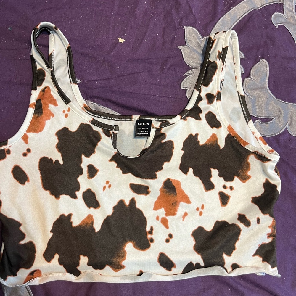 Cow Print Crop Top in Black and Brown